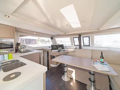 Galley of Fortuna, a Fountaine Pajot Lucia 40 catamaran at Municipal Unit of Rhodes, Greece