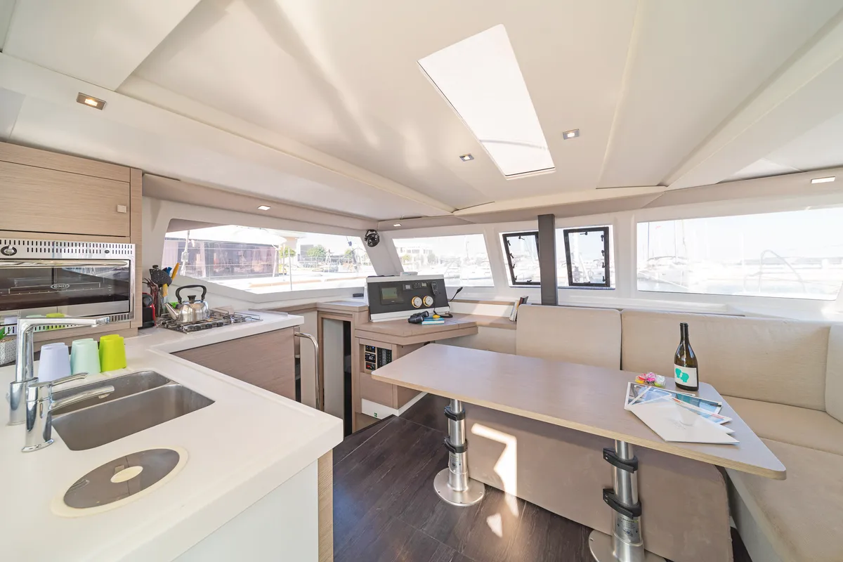 Galley of Fortuna, a Fountaine Pajot Lucia 40 catamaran at Municipal Unit of Rhodes, Greece