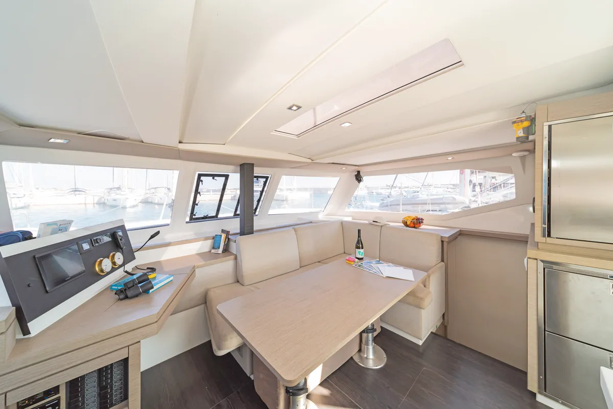 Salon of Fortuna, a Fountaine Pajot Lucia 40 catamaran at Municipal Unit of Rhodes, Greece