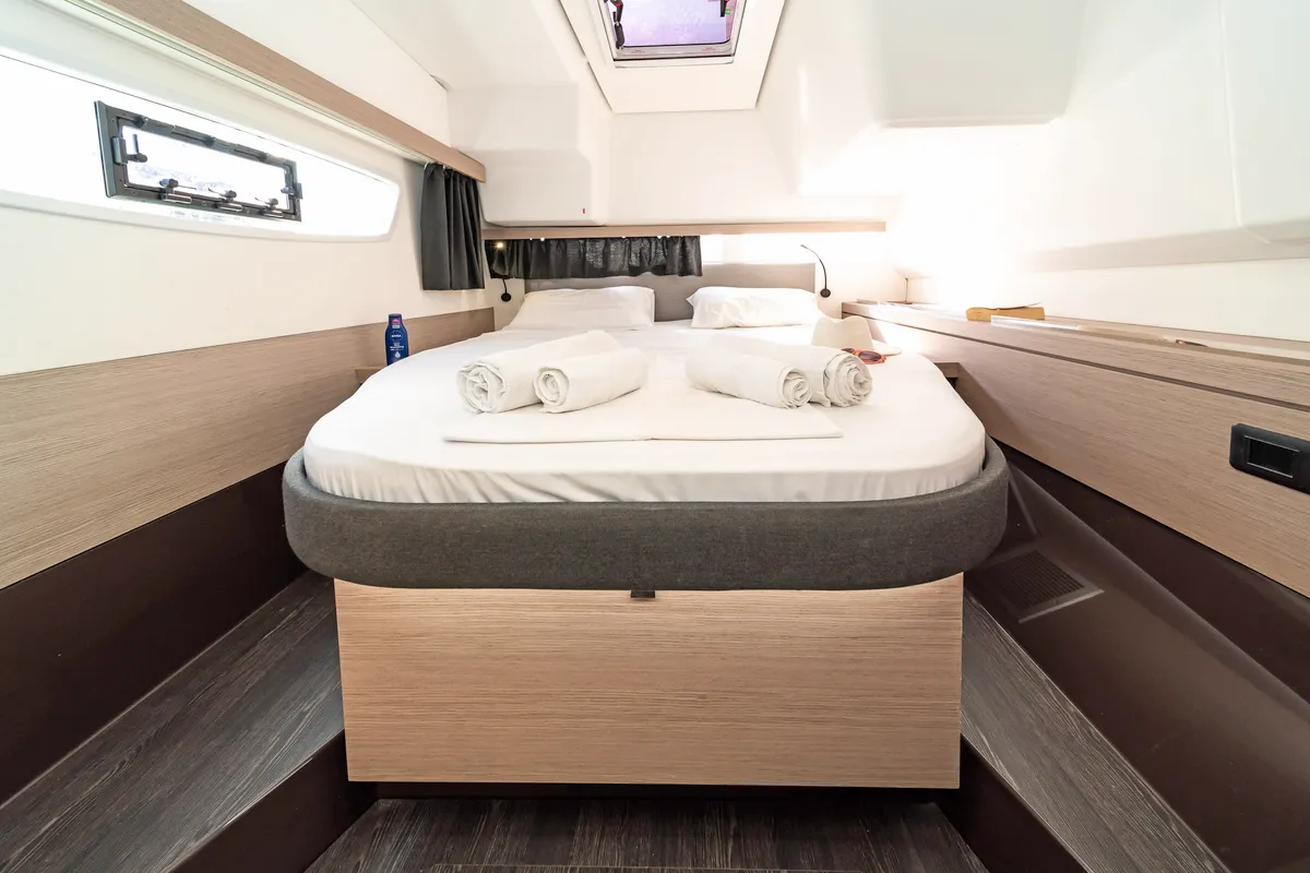 Cabin on Fortuna, a Fountaine Pajot Lucia 40 catamaran at Municipal Unit of Rhodes, Greece