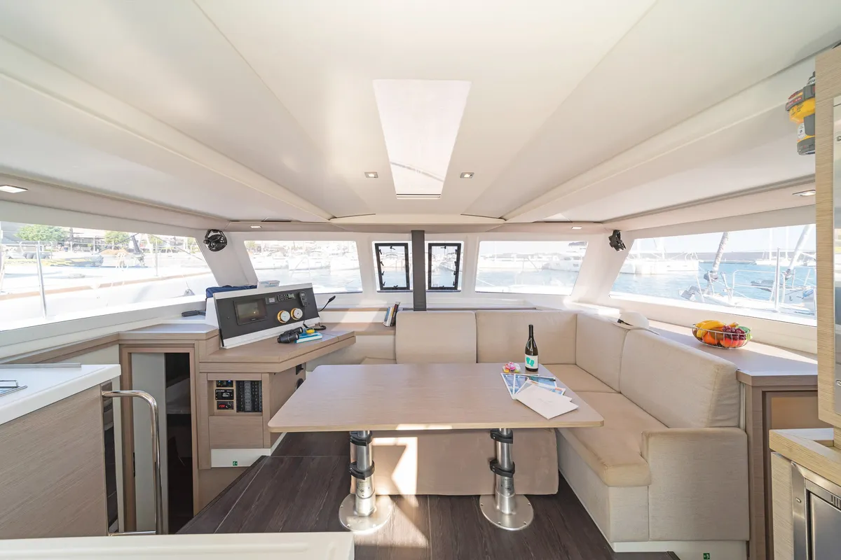 Salon of Fortuna, a Fountaine Pajot Lucia 40 catamaran at Municipal Unit of Rhodes, Greece