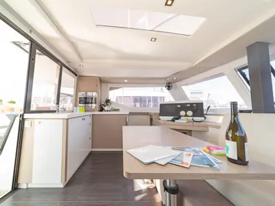 Salon of Fortuna, a Fountaine Pajot Lucia 40 catamaran at Municipal Unit of Rhodes, Greece