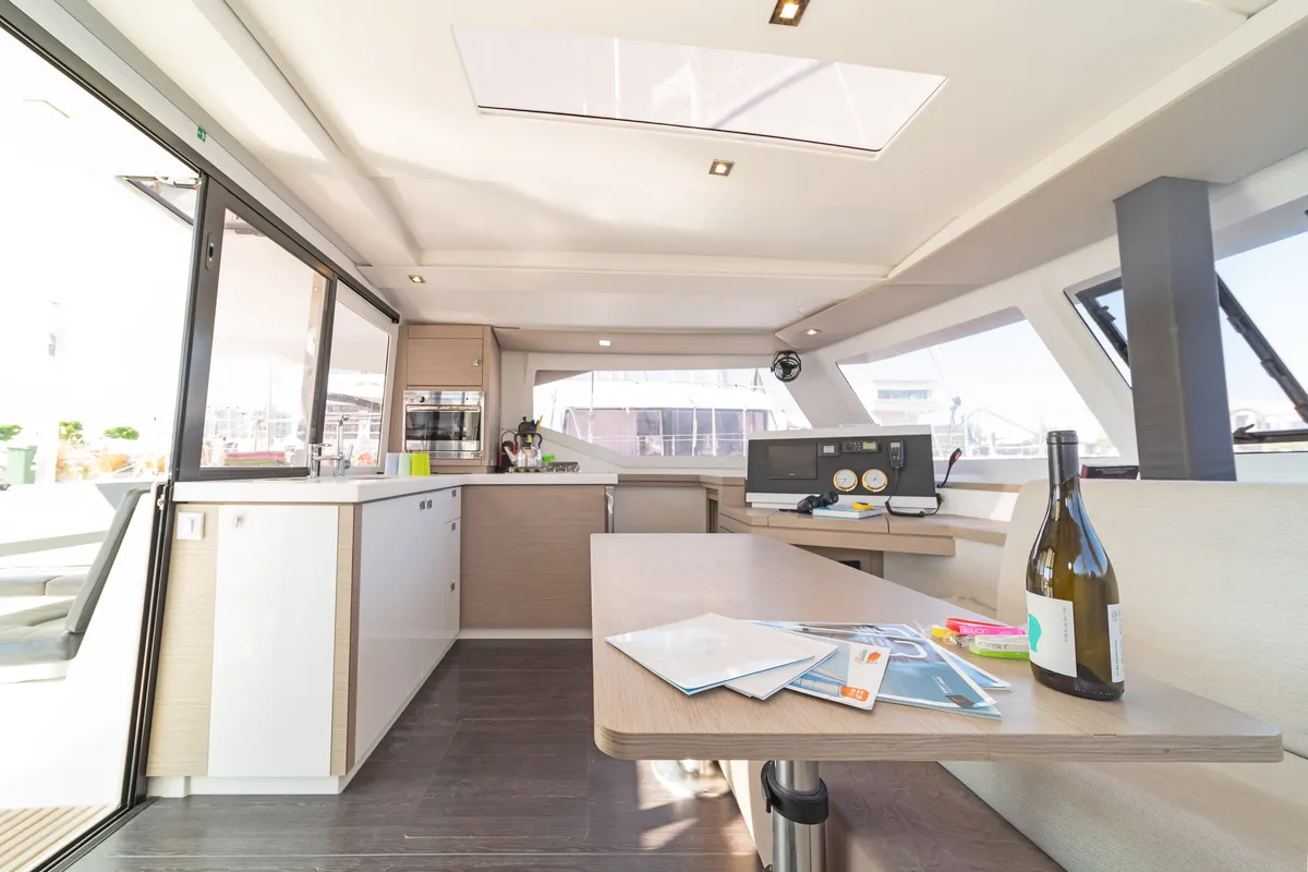 Salon of Fortuna, a Fountaine Pajot Lucia 40 catamaran at Municipal Unit of Rhodes, Greece