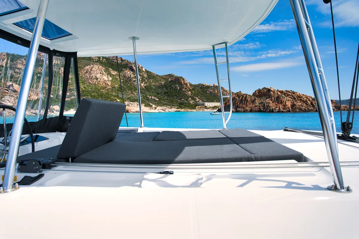 Deck of Calipso, a Lagoon 46 catamaran at Lu Palau/Palau, Italy
