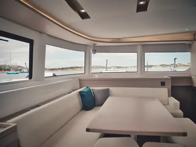 Salon of Calipso, a Lagoon 46 catamaran at Lu Palau/Palau, Italy