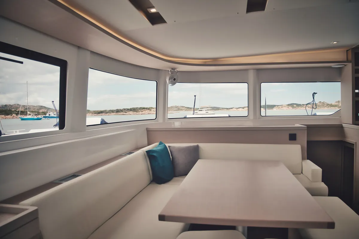 Salon of Calipso, a Lagoon 46 catamaran at Lu Palau/Palau, Italy