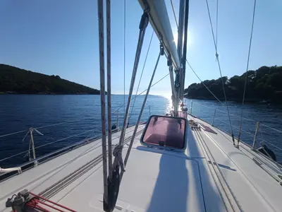 Deck of Ra, a Bavaria 38 sailboat at Općina Marina, Croatia