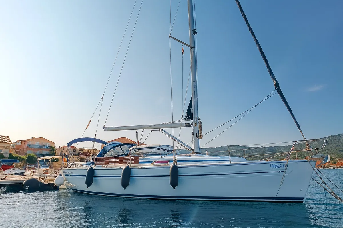 Exterior view of Ra, a Bavaria 38 sailboat at Općina Marina, Croatia