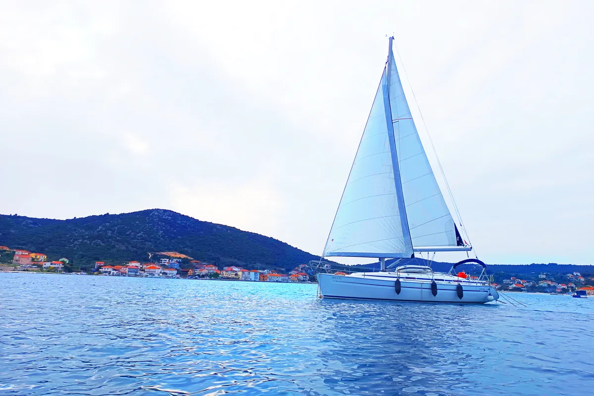 Exterior view of Ra, a Bavaria 38 sailboat at Općina Marina, Croatia