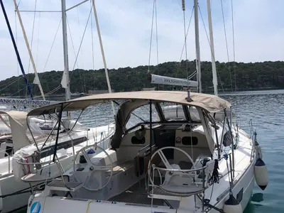 Cockpit of Laali, a Elan Impression 40 sailboat at Grad Pula, Croatia