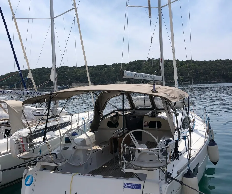 Cockpit of Laali, a Elan Impression 40 sailboat at Grad Pula, Croatia