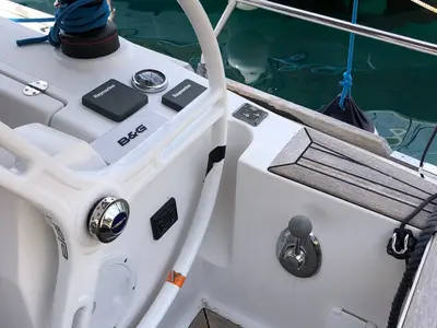 Cockpit of Laali, a Elan Impression 40 sailboat at Pula, Croatia