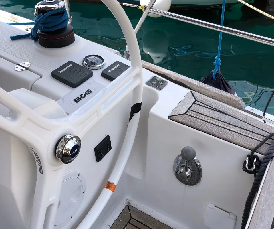 Cockpit of Laali, a Elan Impression 40 sailboat at Grad Pula, Croatia