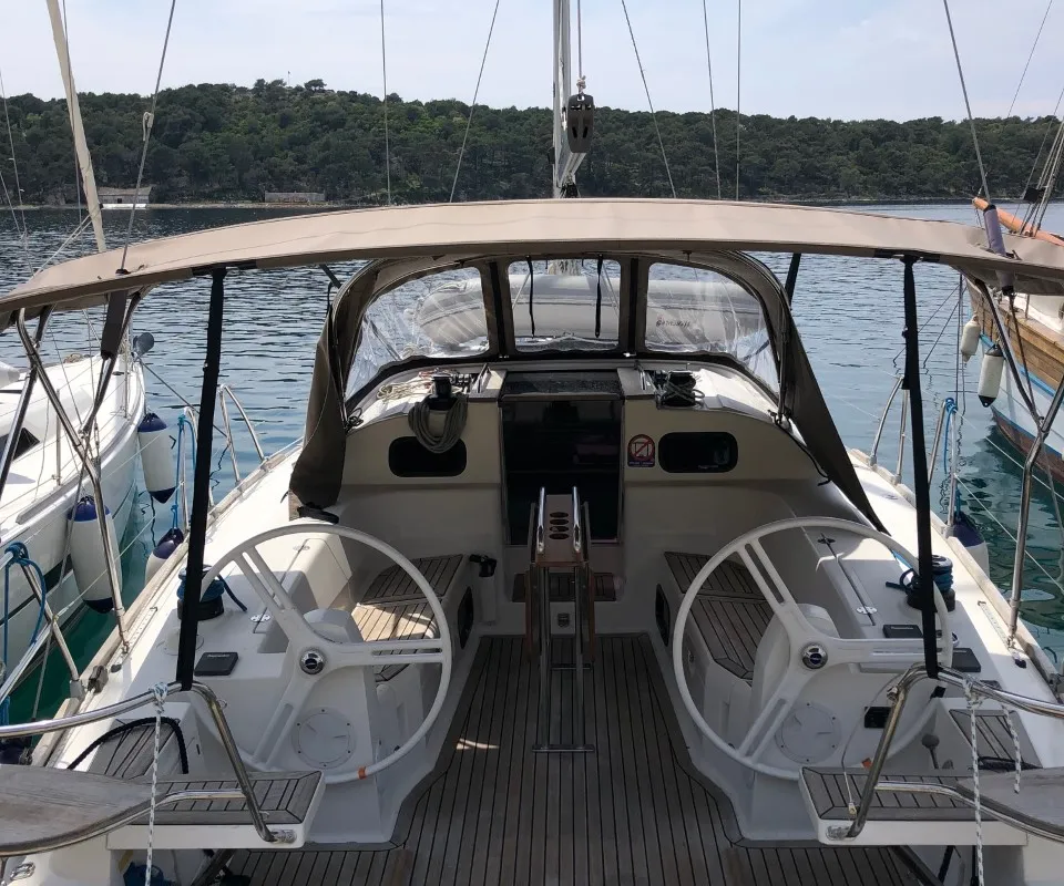 Cockpit of Laali, a Elan Impression 40 sailboat at Grad Pula, Croatia