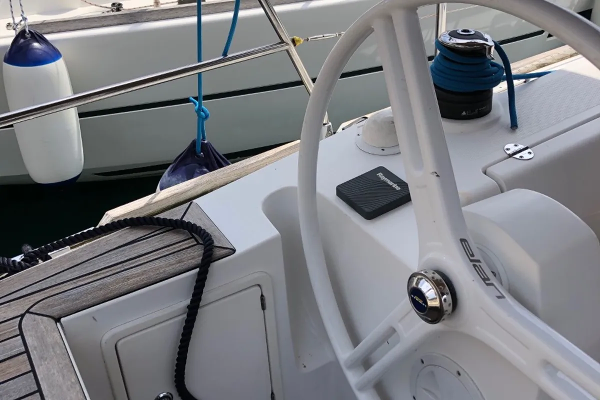 Cockpit of Laali, a Elan Impression 40 sailboat at Grad Pula, Croatia