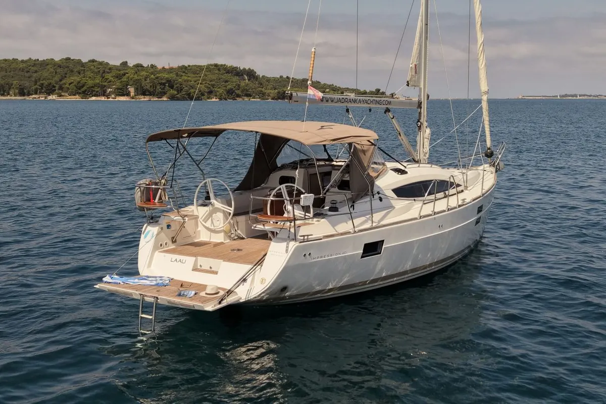 Deck of Laali, a Elan Impression 40 sailboat at Pula, Croatia