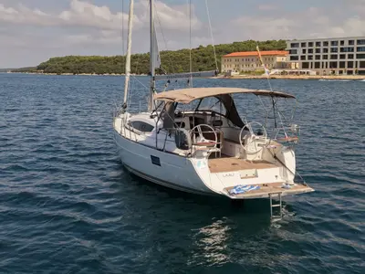 Deck of Laali, a Elan Impression 40 sailboat at Pula, Croatia