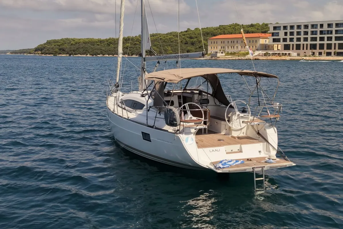 Deck of Laali, a Elan Impression 40 sailboat at Pula, Croatia