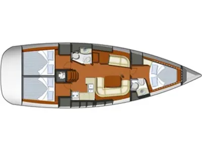 Floor plan of Bill Maira, a Jeanneau Sun Odyssey 42 i sailboat at Preveza, Greece