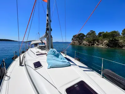 Deck of Baba Sails, a Bavaria 40 Cruiser sailboat at Pallini Municipal Unit, Greece