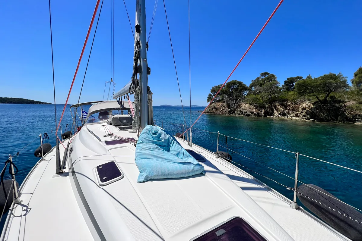 Deck of Baba Sails, a Bavaria 40 Cruiser sailboat at Pallini Municipal Unit, Greece