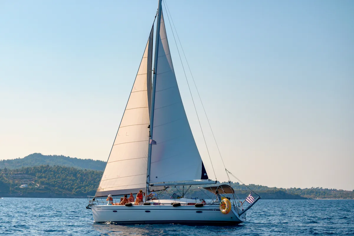 Exterior view of Baba Sails, a Bavaria 40 Cruiser sailboat at Pallini Municipal Unit, Greece