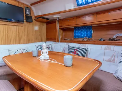 Salon of Baba Sails, a Bavaria 40 Cruiser sailboat at Pallini Municipal Unit, Greece