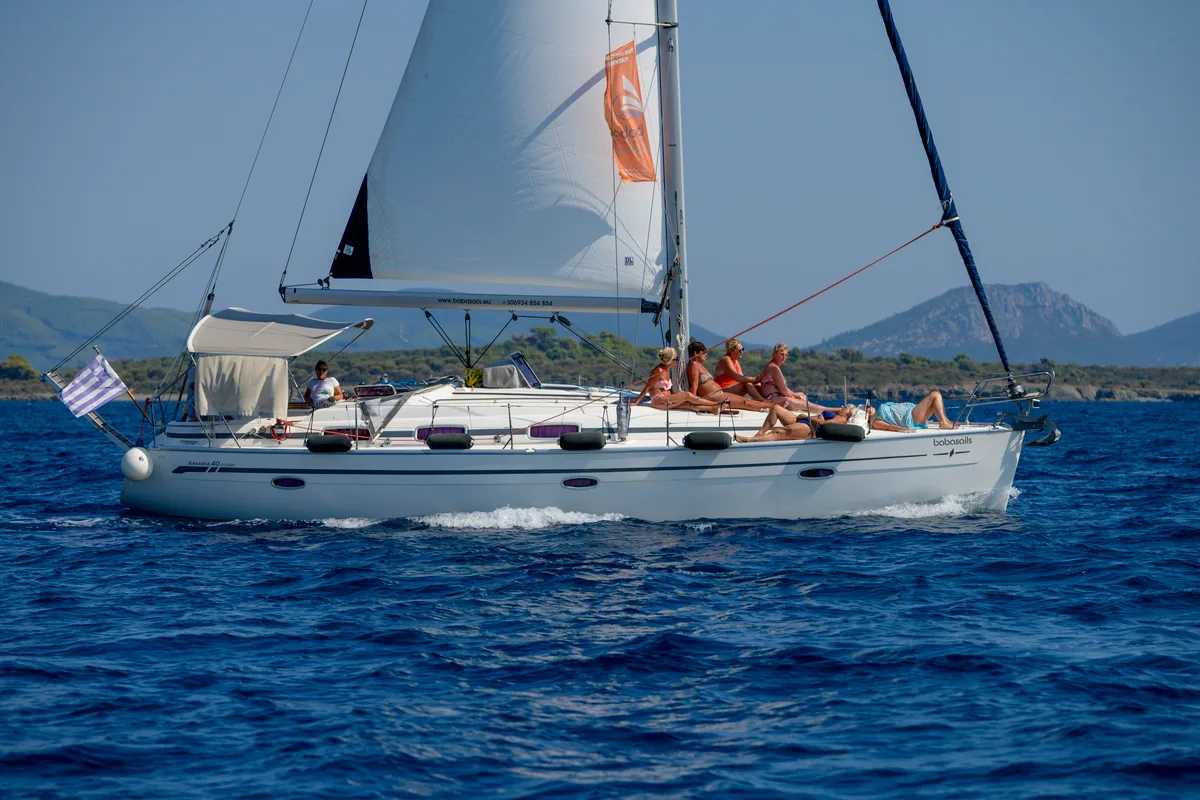 Exterior view of Baba Sails, a Bavaria 40 Cruiser sailboat at Pallini Municipal Unit, Greece