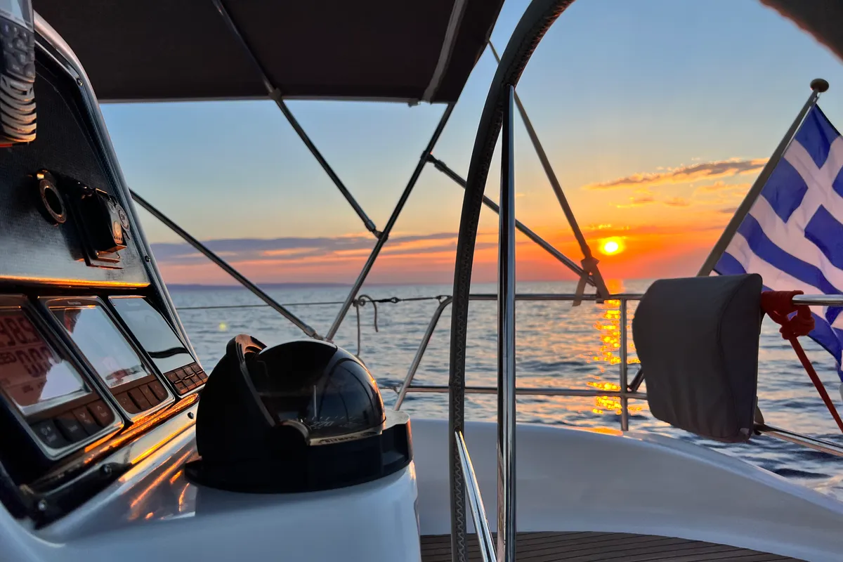 Cockpit of Baba Sails, a Bavaria 40 Cruiser sailboat at Pallini Municipal Unit, Greece