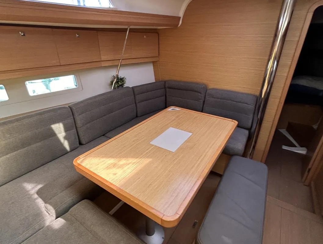 Salon of Artemis, a Dufour 412 GL sailboat at Kontokali, Greece