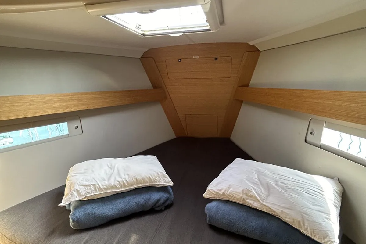 Cabin on Artemis, a Dufour 412 GL sailboat at Kontokali, Greece