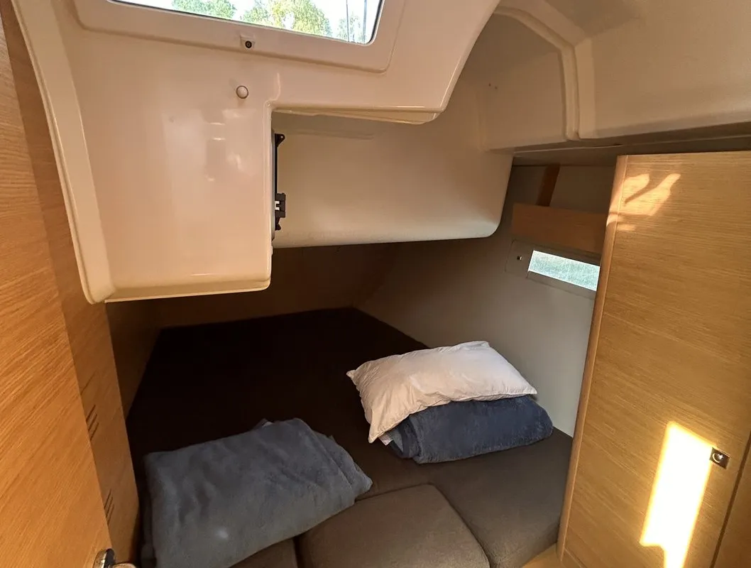 Cabin on Artemis, a Dufour 412 GL sailboat at Kontokali, Greece