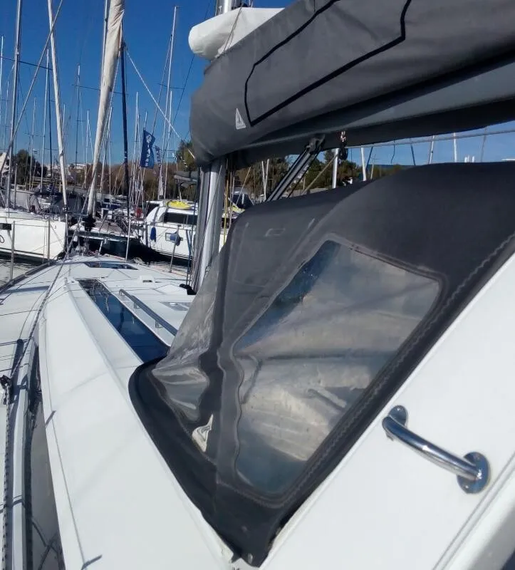 Deck of Dreamer, a Beneteau Oceanis 55 sailboat at Kontokali, Greece