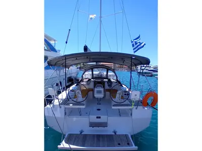 Cockpit of Galini, a Bavaria C38 sailboat at Municipal Unit of Rhodes, Greece