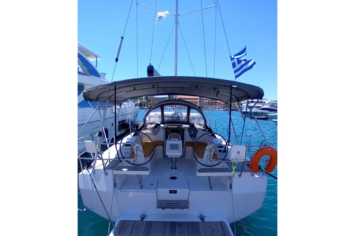 Cockpit of Galini, a Bavaria C38 sailboat at Municipal Unit of Rhodes, Greece