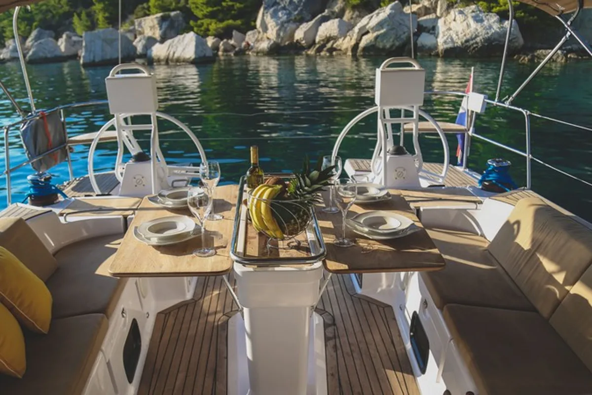 Cockpit of Virginia, a Elan Impression 50 sailboat at Split, Croatia