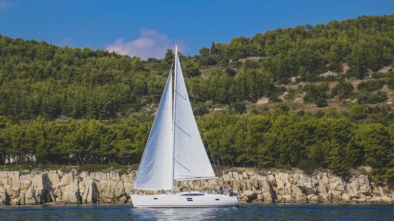 Exterior view of Virginia, a Elan Impression 50 sailboat at Split, Croatia