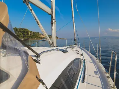 Deck of Virginia, a Elan Impression 50 sailboat at Split, Croatia