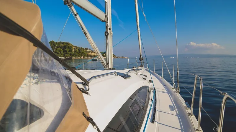 Deck of Virginia, a Elan Impression 50 sailboat at Split, Croatia