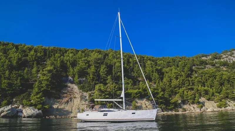 Exterior view of Virginia, a Elan Impression 50 sailboat at Split, Croatia