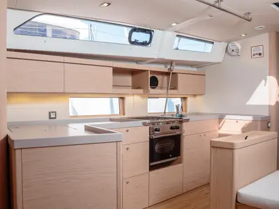 Galley of Nemesi - Standard line, a Beneteau Oceanis 46.1 sailboat at Castellammare del Golfo, Italy