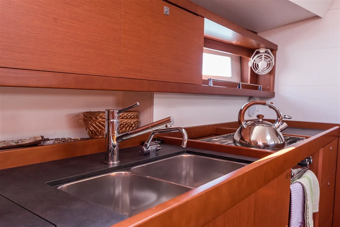 Galley of MOBULA ONE, a Beneteau Oceanis 45 sailboat at Split, Croatia