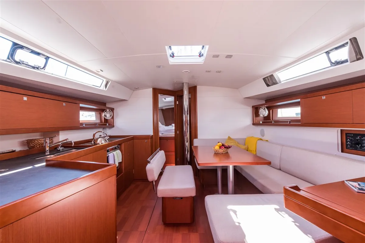 Salon of MOBULA ONE, a Beneteau Oceanis 45 sailboat at Split, Croatia