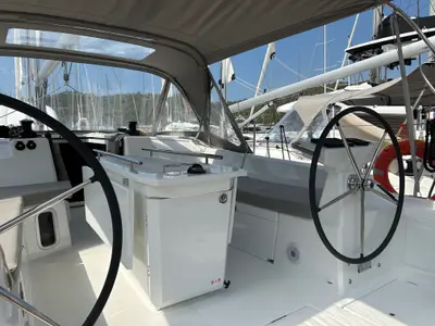 Cockpit of Gia, a Beneteau Oceanis 40.1 sailboat at Fethiye, Turkey