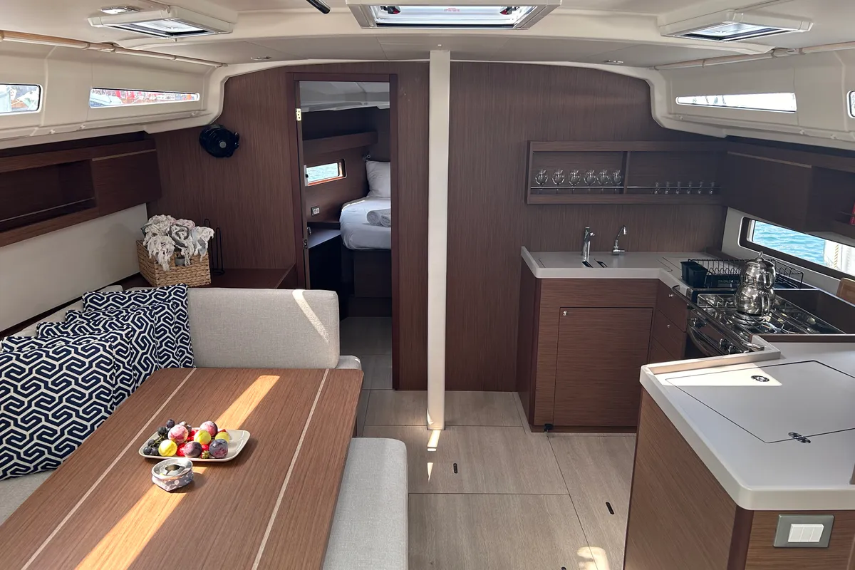 Salon of Gia, a Beneteau Oceanis 40.1 sailboat at Fethiye, Turkey