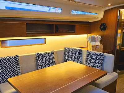 Salon of Gia, a Beneteau Oceanis 40.1 sailboat at Fethiye, Turkey