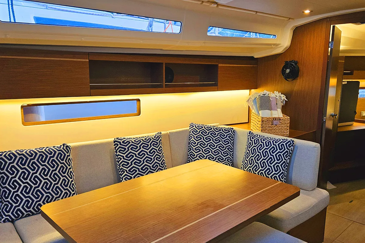 Salon of Gia, a Beneteau Oceanis 40.1 sailboat at Fethiye, Turkey