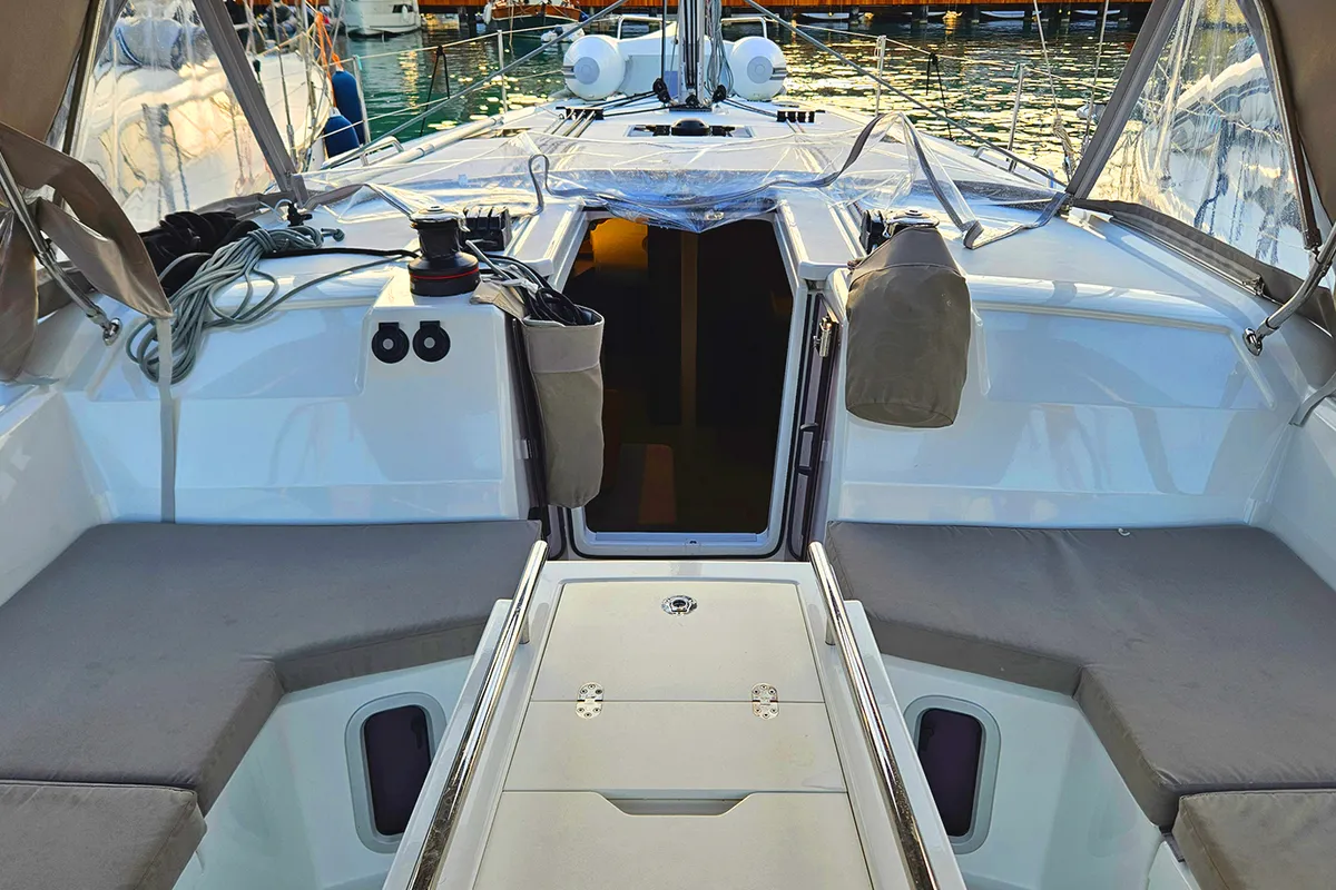 Deck of Gia, a Beneteau Oceanis 40.1 sailboat at Fethiye, Turkey