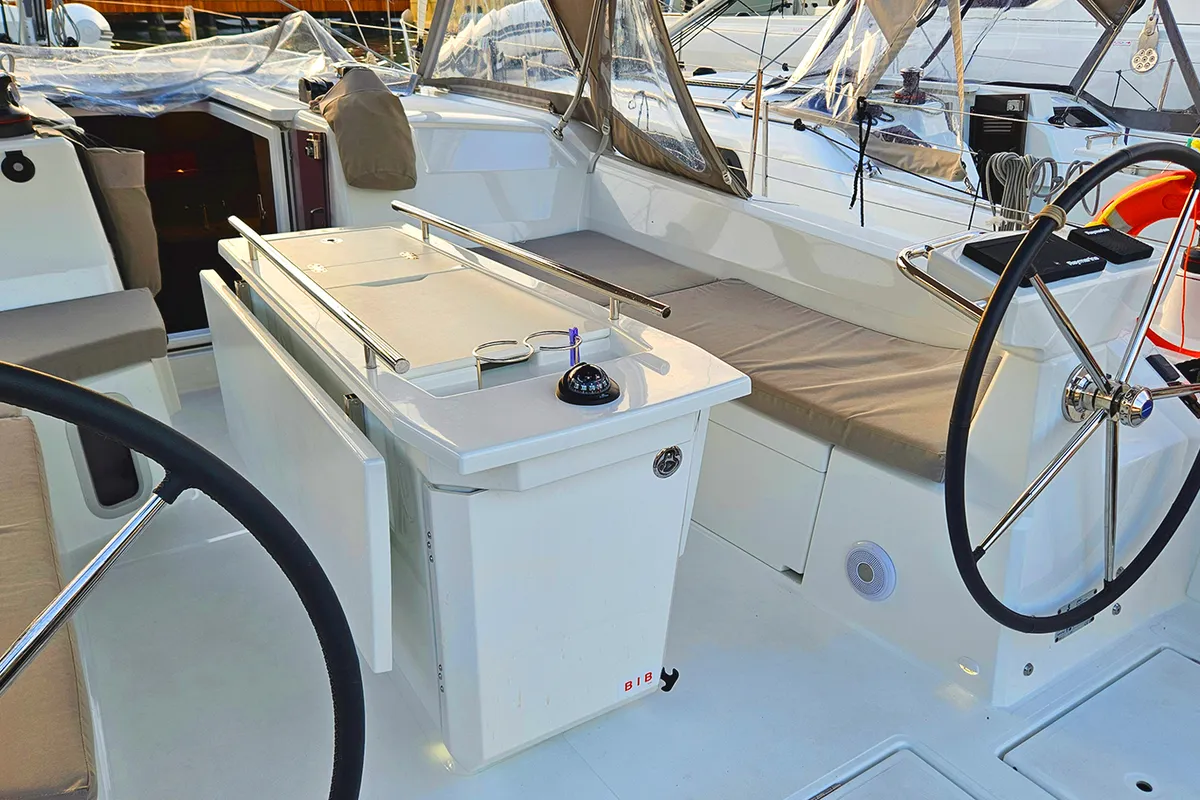 Cockpit of Gia, a Beneteau Oceanis 40.1 sailboat at Fethiye, Turkey