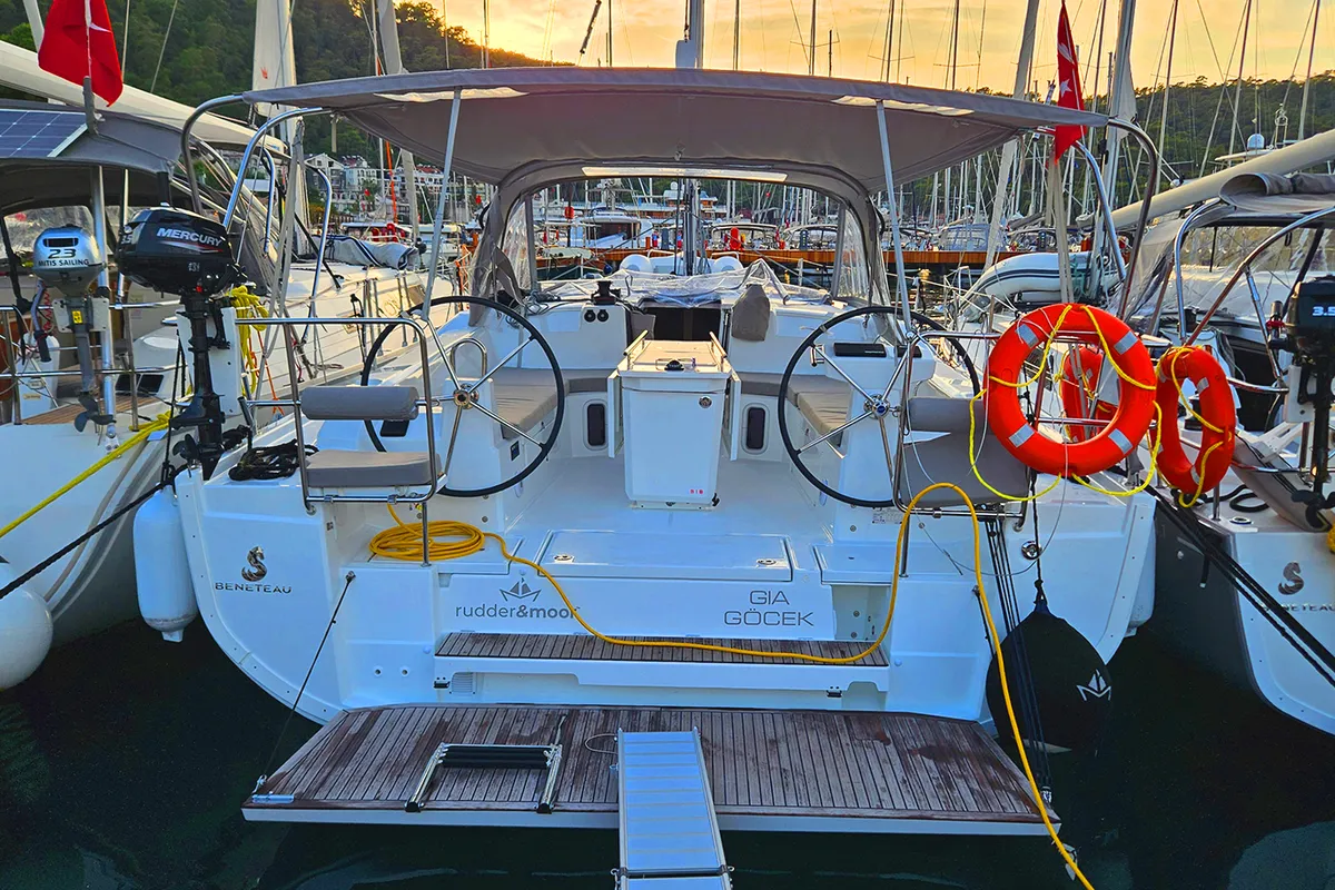 Cockpit of Gia, a Beneteau Oceanis 40.1 sailboat at Fethiye, Turkey
